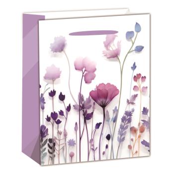 PAPIEROVÉ TAŠKY MATNÉ, LÚČNE KVETY, FIALOVÉ