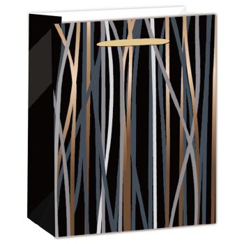 PAPIEROVÉ TAŠKY VÍNOVÉ MATNÉ, LESKLÉ S BRONZOVOU POTLAČOU, ČIERNE/BRONZOVÉ PRUHOVANÉ