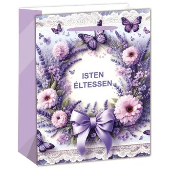 PAPIEROVÉ VRECKÁ, MATNÉ, LEVANDUĽOVÝ VENIEC, FIALOVÉ, S NÁPISOM " ISTEN ÉLTESSEN"
