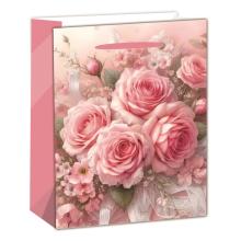 PAPIEROVÁ TAŠKA MATNÁ, KYTICA RUŽÍ, RUŽOVÁ