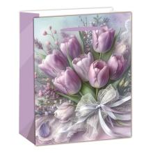 PAPIEROVÁ TAŠKA MATNÁ, KYTICA TULIPÁNOV, FIALOVÁ