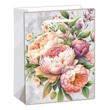 PAPIEROVÁ TAŠKA MATNÁ, KYTICA Z PIVONIEK, BROSKYŇA