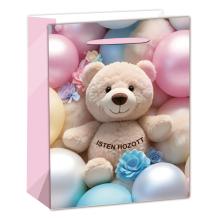 PAPIEROVÉ TAŠKY S MATNÝM PLYŠOVÝM MEDVEĎOM MEDZI BALÓNMI, S NÁPISOM " ISTEN HOZOTT "