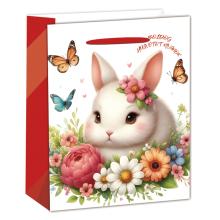 PAPIEROVÉ TAŠKY S MATNÝM, ZAJACOM MEDZI KVETMI, S NÁPISOM "BOLDOG HÚSVÉTOT KÍVÁNOK"