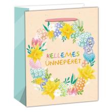PAPIEROVÉ TAŠKY S MATNOU, ULTRAFIALOVOU POTLAČOU, KVETINOVÝM A VAJÍČKOVÝM VENCOM S NÁPISOM "KELLEMES ÜNNEPEKET"