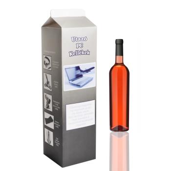 PAPIEROVÝ NÁPOJOVÝ KARTÓN V TVARE ŠKATULE OD MLIEKA S NÁLEPKOU "UTAZÓ PC KELLÉKEK"