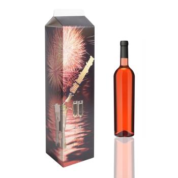 PAPIEROVÝ KARTÓN NA NÁPOJE V TVARE KRABICE OD MLIEKA, ŠAMPANSKÉ "SOK BOLDOGSÁGOT!" SURVEY