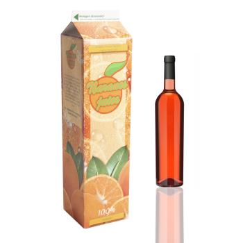 PAPIEROVÝ NÁPOJOVÝ KARTÓN V TVARE ŠKATULE OD MLIEKA S NÁLEPKOU "NARANCS JUICE"