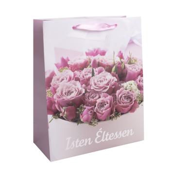 PAPIEROVÉ TAŠKY S PODLOŽKOU, NÁPIS "ISTEN ÉLTESSEN", KRUH RUŽÍ, RUŽOVÁ FARBA