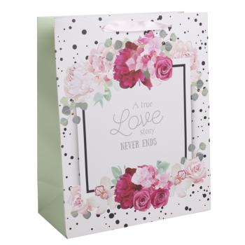 PAPIEROVÉ TAŠKY S MATNÝM, RUŽOVÝM, " A TRUE LOVE STORY NEVER ENDS "