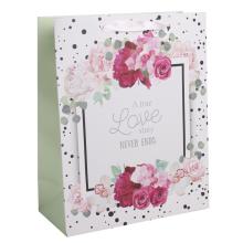 PAPIEROVÉ TAŠKY S MATNÝM, RUŽOVÝM, " A TRUE LOVE STORY NEVER ENDS "