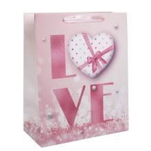 PAPIEROVÁ TAŠKA MATNÁ, "LOVE" V RUŽOVO-BIELEJ FARBE