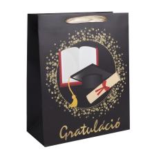 PAPIEROVÉ VRECKO, MATNÉ, ČIERNE, CERTIFIKÁT, S NÁPISOM " GRATULÁCIÓ "