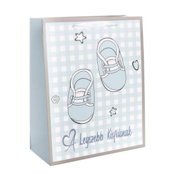 PAPIEROVÉ TAŠKY S MATNÝM POVRCHOM, " A LEGSZEBB KISFIÚNAK", SVETLOMODRÉ TOPÁNKY