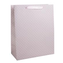 PAPIEROVÁ TAŠKA V MATNEJ BLEDEJ BROSKYŇOVEJ FARBE S BIELYM BODKOVANÍM