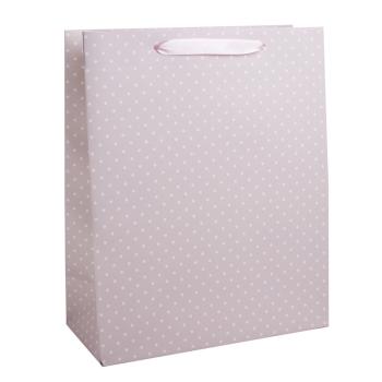 PAPIEROVÁ TAŠKA V MATNEJ BLEDEJ BROSKYŇOVEJ FARBE S BIELYM BODKOVANÍM