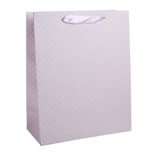 PAPIEROVÉ VRECKO V BLEDO LEVANDUĽOVO FIALOVEJ FARBE SO SMOTANOVÝMI BODKAMI