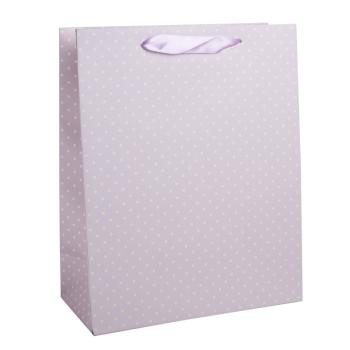 PAPIEROVÉ VRECKO V BLEDO LEVANDUĽOVO FIALOVEJ FARBE SO SMOTANOVÝMI BODKAMI