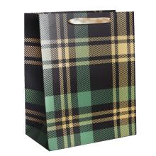 PAPIEROVÉ TAŠKY NA VÍNO, KÁROVANÁ, ZELENO-HNEDÁ