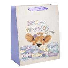 PAPIEROVÁ TAŠKA MATNÁ, S NÁPISOM " HAPPY BIRTHDAY TO MOO", KRABICA, SVETLOMODRÁ