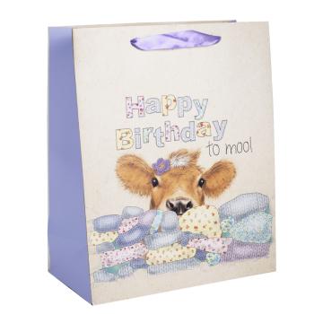 PAPIEROVÁ TAŠKA MATNÁ, S NÁPISOM " HAPPY BIRTHDAY TO MOO", KRABICA, SVETLOMODRÁ