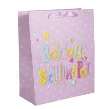 PAPIEROVÁ TAŠKA MATNÁ, "BOLDOG SZÜLINAPOT!" NÁPIS RUŽOVÁ/FAREBNÁ