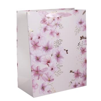 PAPIEROVÉ TAŠKY S MATNOU, LESKLOU POTLAČOU RUŽOVÉHO BROSKYŇOVÉHO KVETU