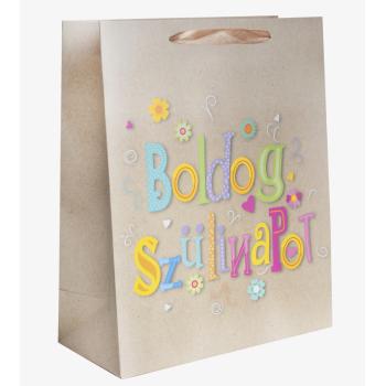 PAPIEROVÁ TAŠKA MATNÁ, NÁPIS "BOLDOG SZÜLINAPOT" ZÁVES/FARBA