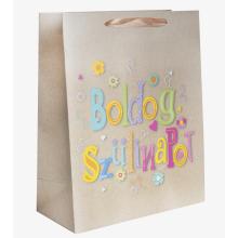 PAPIEROVÁ TAŠKA MATNÁ, NÁPIS "BOLDOG SZÜLINAPOT" ZÁVES/FARBA