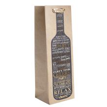 PAPIEROVÁ TAŠKA NA VÍNO SO ZLATOU POTLAČOU, FĽAŠA NA VÍNO S NÁPISOM, PRÍRODNÁ