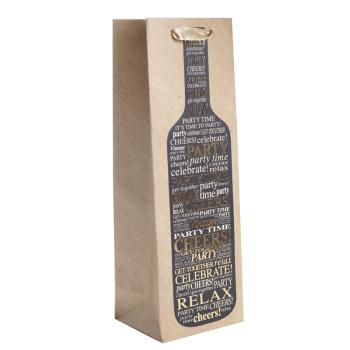 PAPIEROVÁ TAŠKA NA VÍNO SO ZLATOU POTLAČOU, FĽAŠA NA VÍNO S NÁPISOM, PRÍRODNÁ