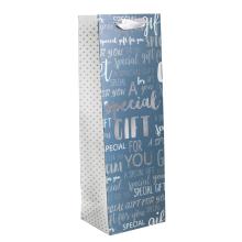 PAPIEROVÉ TAŠKY S PODLOŽKOU POD VÍNO, STRIEBORNÁ POTLAČ, NÁPIS " A SPECIAL GIFT FOR YOU ", MODRÁ FARBA