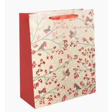 PAPIEROVÉ TAŠKY MATNÉ, VTÁKY NA VETVE, ČERVENÉ S JASNE ČERVENOU POTLAČOU