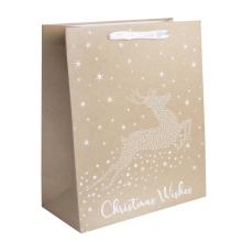 PAPIEROVÁ TAŠKA MATNÁ, S "CHRISTMAS WISHES", PRÍRODNÝ JELEŇ