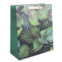 PAPIEROVÉ TAŠKY MAT. ZLATÁ LESKLÁ POTLAČ ZELENÉ LISTY