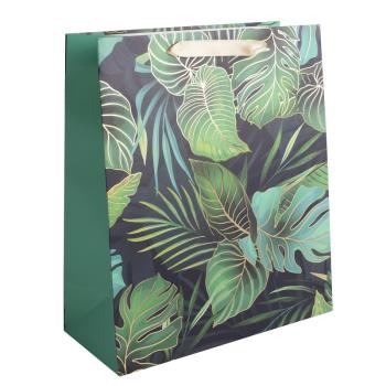 PAPIEROVÉ TAŠKY MAT. ZLATÁ LESKLÁ POTLAČ ZELENÉ LISTY