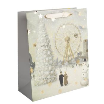 PAPIEROVÉ TAŠKY S MATNOU, ZLATOU LESKLOU POTLAČOU, BIELA BOROVICA, SNEHULIAK, RUSKÉ KOLO