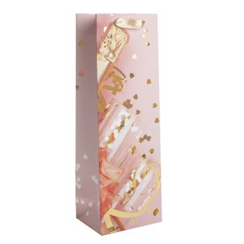 PAPIEROVÉ TAŠKY S VÍNOM, MATNÉ, ZLATÁ LESKLÁ POTLAČ, RUŽOVÉ POZADIE POHÁRE