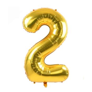 BALÓNIK S KOVOVÝM ČÍSLOM "2" ZLATÝ