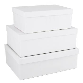 SADA PAPIEROVÝCH KRABÍC, 3 KUSY, TVAR TEHLY, MATNÁ BIELA