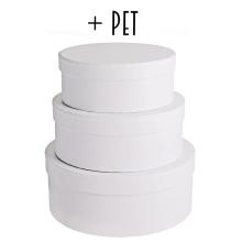 SADA PAPIEROVÝCH ŠKATÚĽ S PLASTOVOU VLOŽKOU, 3 KUSY, OKRÚHLA, BIELA