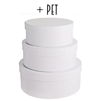 SADA PAPIEROVÝCH ŠKATÚĽ S PLASTOVOU VLOŽKOU, 3 KUSY, OKRÚHLA, BIELA