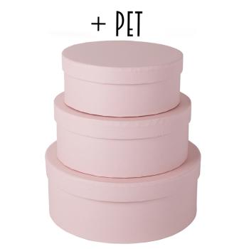 SADA PAPIEROVÝCH ŠKATULIEK S PLASTOVOU VLOŽKOU, 3 KUSY, OKRÚHLY TVAR, VINTAGE RUŽOVÁ