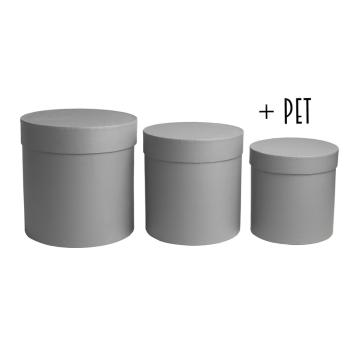 SADA PAPIEROVÝCH ŠKATÚĽ, 3 KUSY, VINTAGE ŠEDÁ