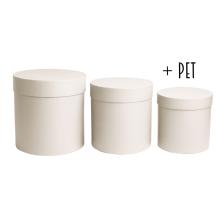 SADA PAPIEROVÝCH KRABÍC S PLASTOVOU VLOŽKOU, 3 KUSY, OKRÚHLY TVAR, VINTAGE KRÉMOVÁ