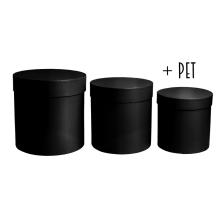 SADA PAPIEROVÝCH ŠKATÚĽ, 3 KUSY, OKRÚHLY TVAR, MATNÁ ČIERNA