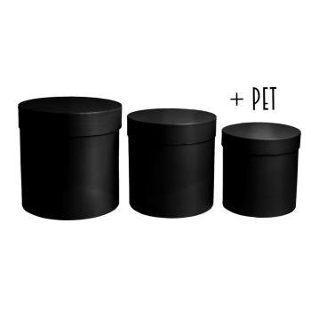 SADA PAPIEROVÝCH ŠKATÚĽ, 3 KUSY, OKRÚHLY TVAR, MATNÁ ČIERNA