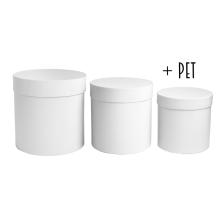 SADA PAPIEROVÝCH ŠKATÚĽ S PLASTOVOU VLOŽKOU, 3 KUSY, OKRÚHLA, BIELA