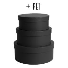 SADA PAPIEROVÝCH KRABÍC, 3 KUSY, OKRÚHLY TVAR, MATNÁ ČIERNA TT ČIERNA