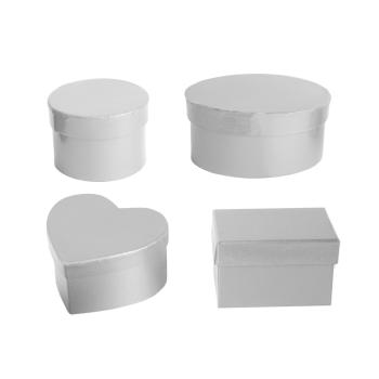 SADA PAPIEROVÝCH ŠKATULIEK, 4 KUSY, NIEKOĽKO DRUHOV, LESKLÁ STRIEBORNÁ